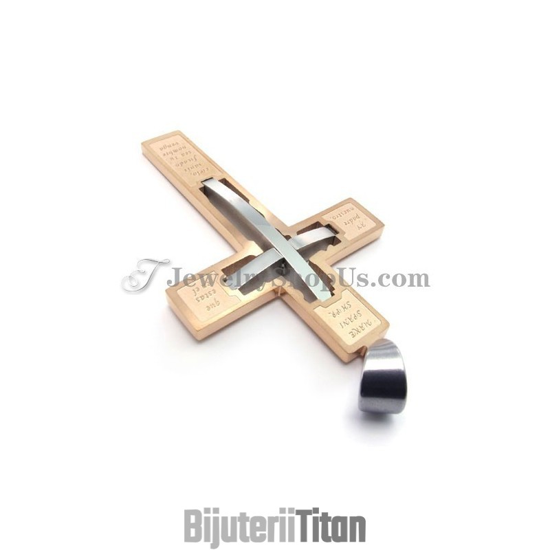 Pandantiv Elegant Din Titan Cu Cruce, Din Aur Roz Pandantiv Elegant Din Titan Cu Cruce, Din Aur Roz