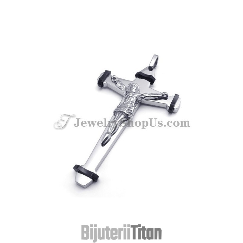Pandantiv Elegant Din Titan Negru Cu Crucea Lui Isus Pandantiv Elegant Din Titan Negru Cu Crucea Lui Isus