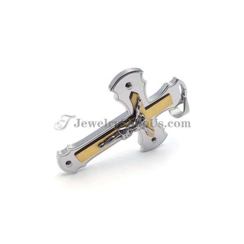 Pandantiv Clasic Din Titan, Auriu, Cu Cruce De Isus Pandantiv Clasic Din Titan, Auriu, Cu Cruce De Isus