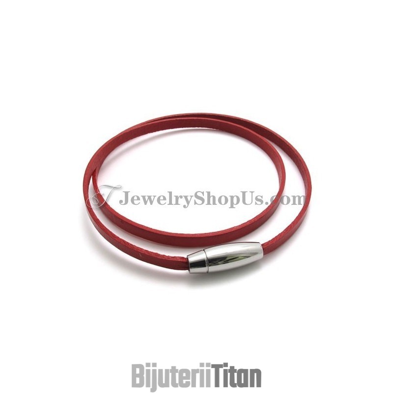 Brățară Din Piele Roșie La Modă Cu Titan