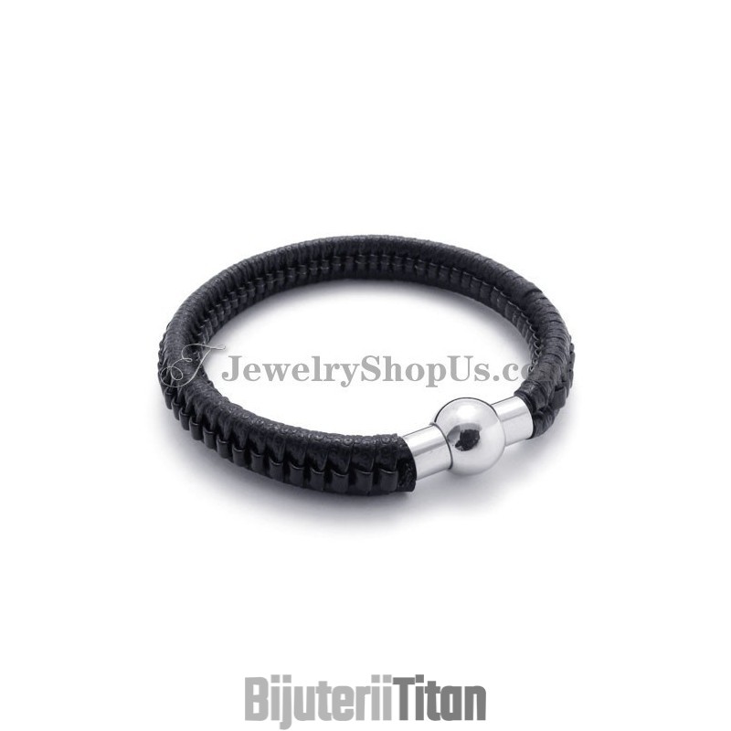 Brățară Elegantă Din Titan Negru Și Piele Brățară Elegantă Din Titan Negru Și Piele