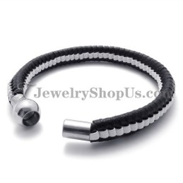 Brățară Elegantă Din Piele De Titan Alb-Negru