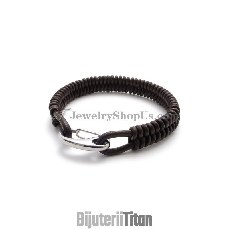 Brățară Superbă Din Titan Și Piele Maro