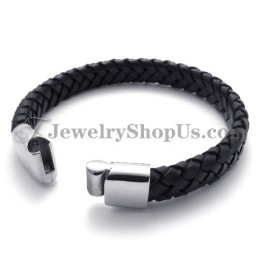 Brățară Elegantă Din Titan Negru Cu Piele