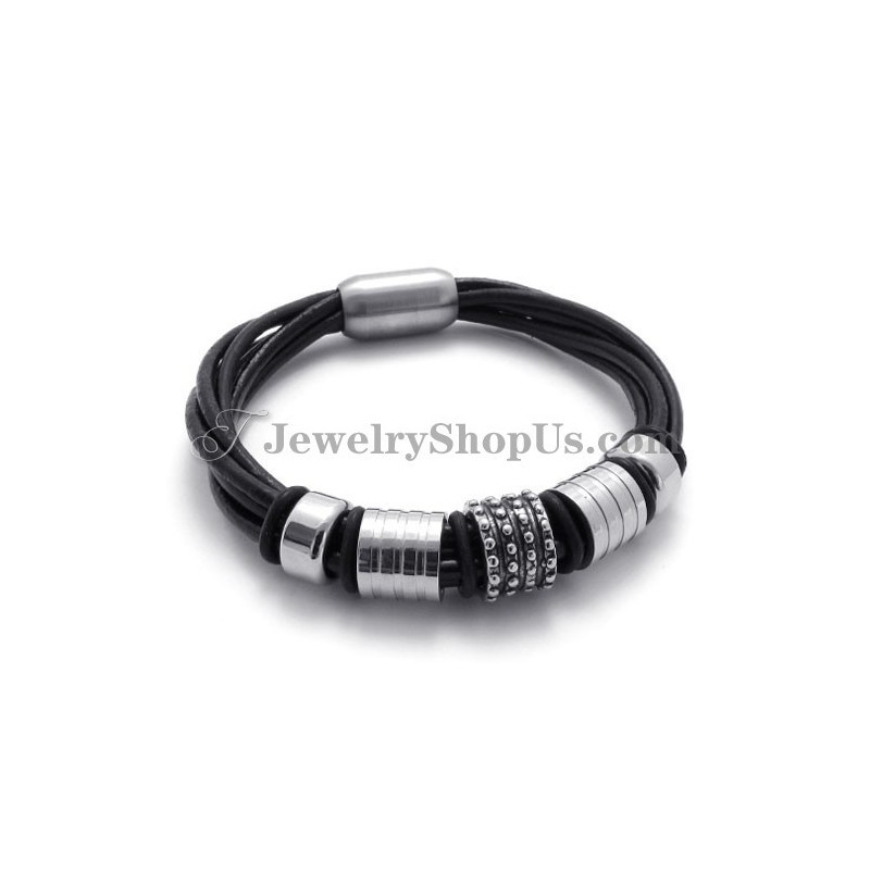 Brățară Elegantă Din Piele Neagră Cu Titan