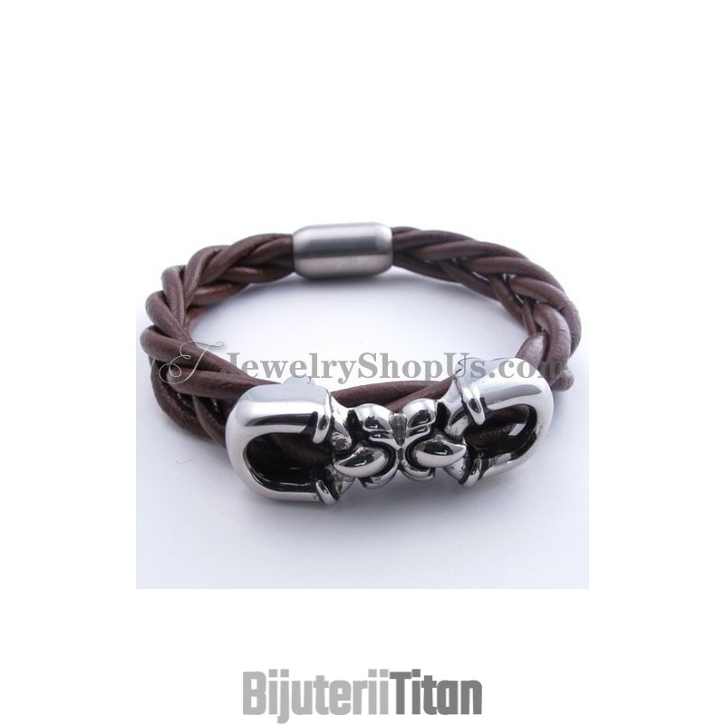 Brățară Din Piele Maro Din Titan La Modă