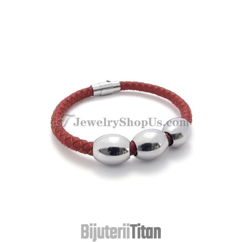 Brățară Roșie Din Titan Și Piele