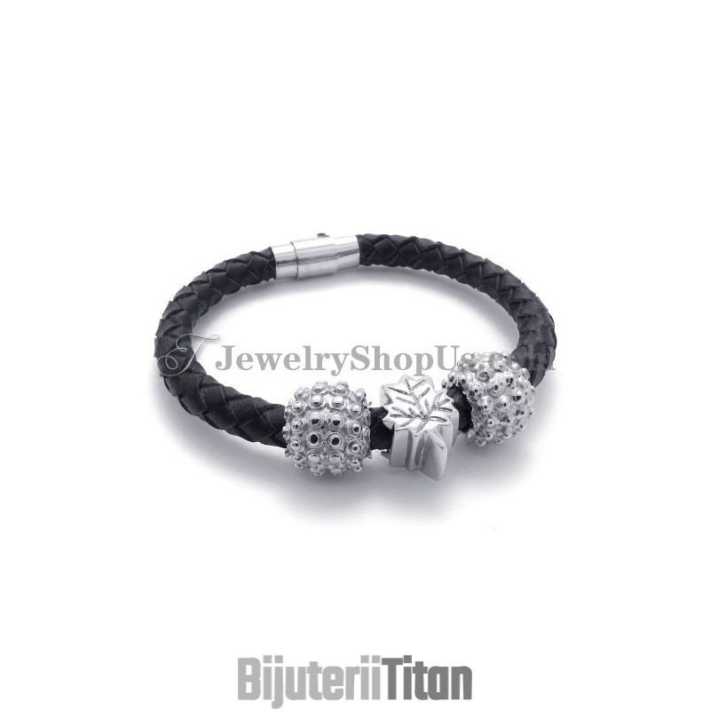 Brățară Neagră Din Titan Și Piele