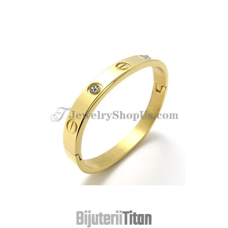 Brățară De Titan Auriu La Modă Cu Stras