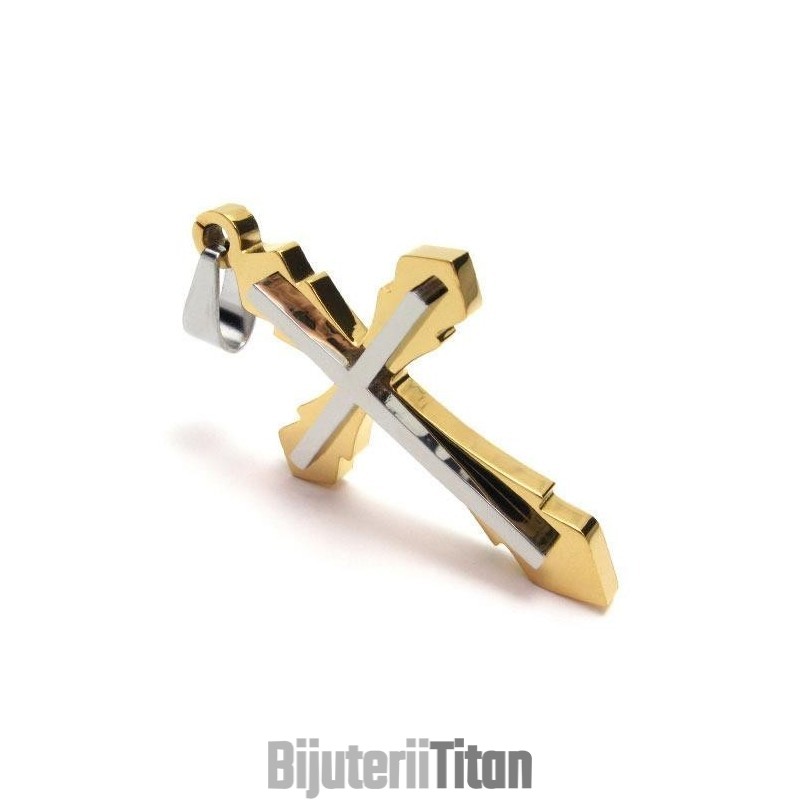 Colier Bărbătesc Cu Pandantiv Cruce Din Titan Pur Auriu (Nou)