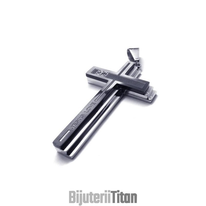 Colier Bărbătesc Din Argint Și Titan Pur, Cu Pandantiv Cruce (Nou) Colier Bărbătesc Din Argint Și Titan Pur, Cu Pandantiv Cruce (Nou)