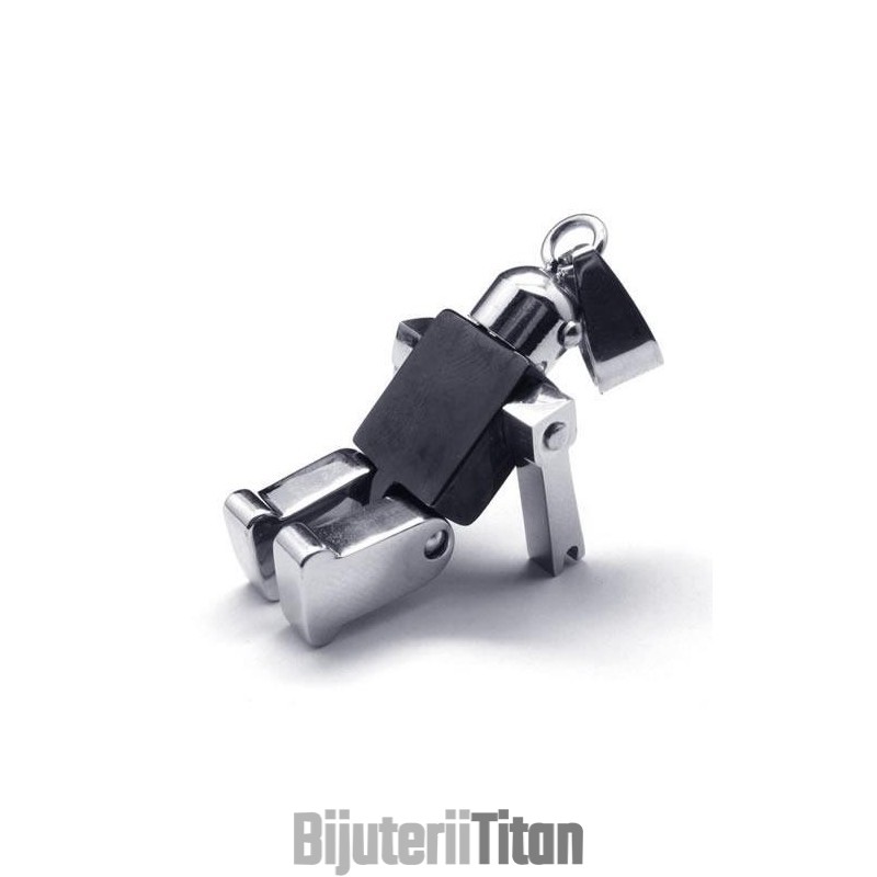 Colier Cu Pandantiv Din Titan Pur, Cu Robot, Din Argint Negru Pentru Bărbați Colier Cu Pandantiv Din Titan Pur, Cu Robot, Din Argint Negru Pentru Bărbați