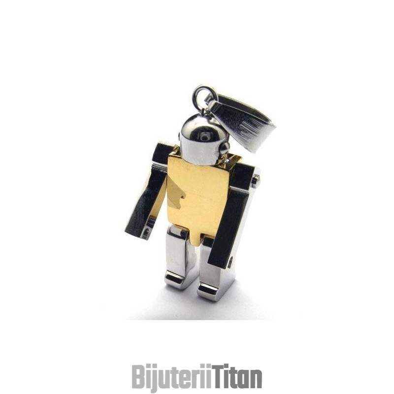 Colier Bărbătesc Cu Pandantiv Robot Din Titan Pur Auriu (Nou)